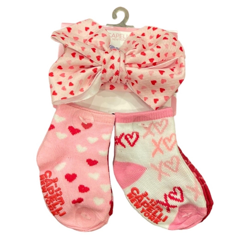 Capelli New York baby girl pink sock and headband bundle